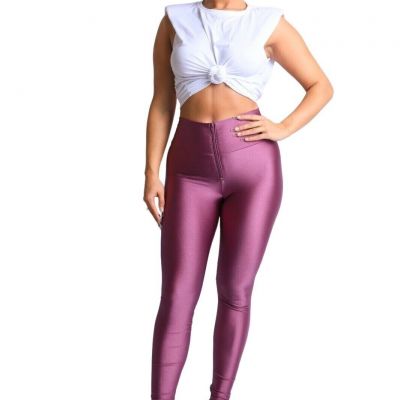 High-Waisted Shiny Purple Leggings For Women Size Small